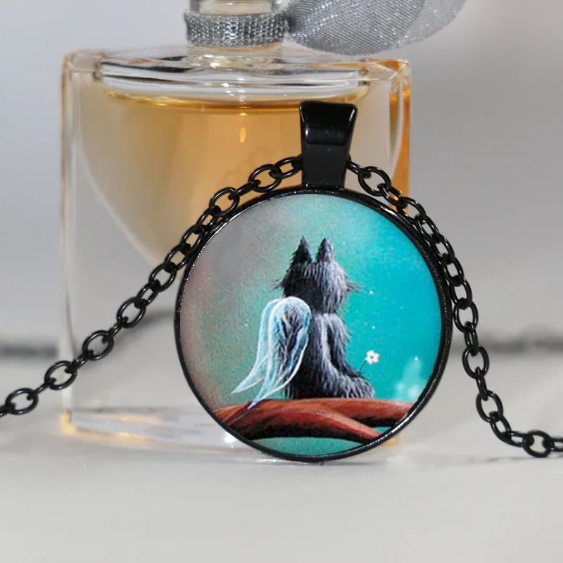 Новый котенок Ангел Ожерелье Серый кулон стеклянные ювелирные изделия