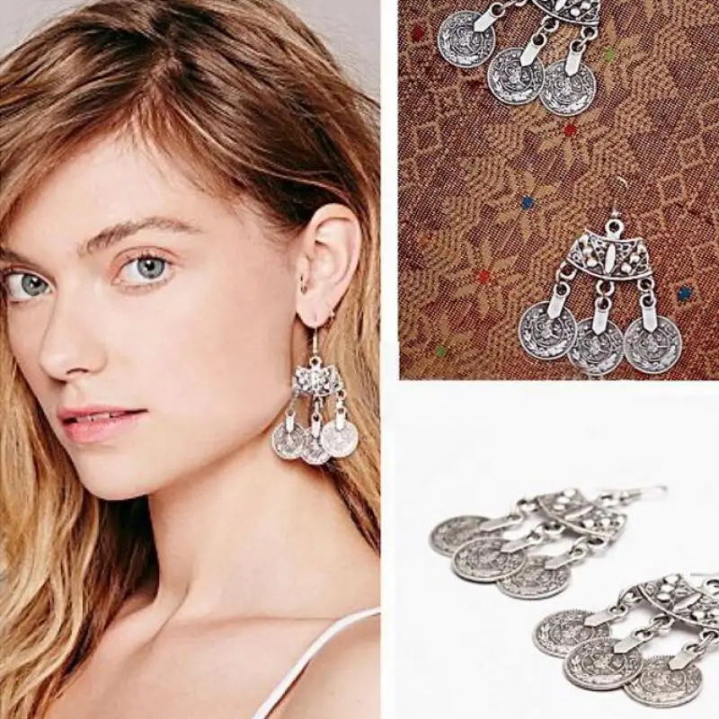 Европейская и американская мода хит Ретро панк монеты графический текст серьги с