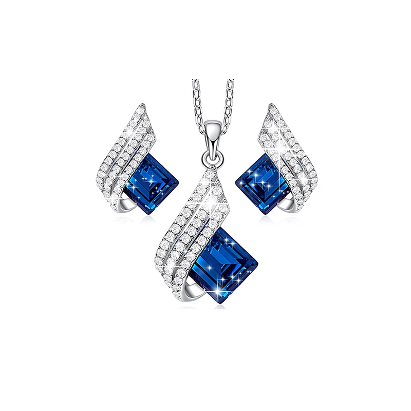 Роскошный 925 пробы серебряный комплект, украшенный кристаллами от Swarovski, ювелирный набор, кулон, ожерелье, серьги-гвоздики