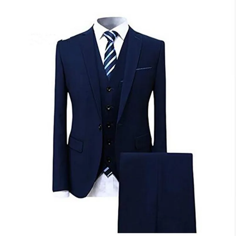 

Fashion Navy Blue Mens Suit Formal Business Suit Man Wedding Suit Slim Fit Groom Wedding Tuxedos (jacket+pant+vest)