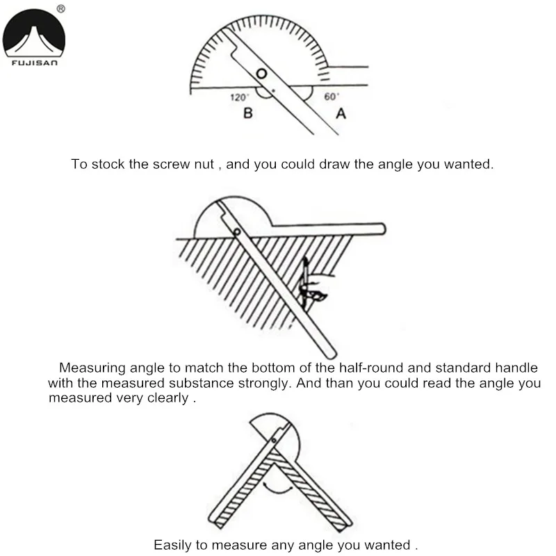 

FUJISAN 0-180 Degree Angle Ruler Stainless Steel Round Head Rotary Protractor 145mm Adjustable Angle Finder Measure Tools
