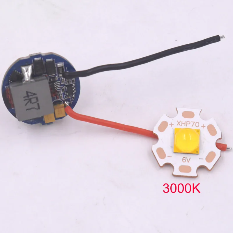 Driver and 3000K LED 22 мм 5,6 V-12,8 V CREE XHP70 XHP70.2 6-режимный 6V Выход монтажная плата драйвера+ 20 мм CREE XHP70.2 6500 м/5000 K/4000 K/3000 K светодиодный излучатель - Цвет: Driver and 3000K LED