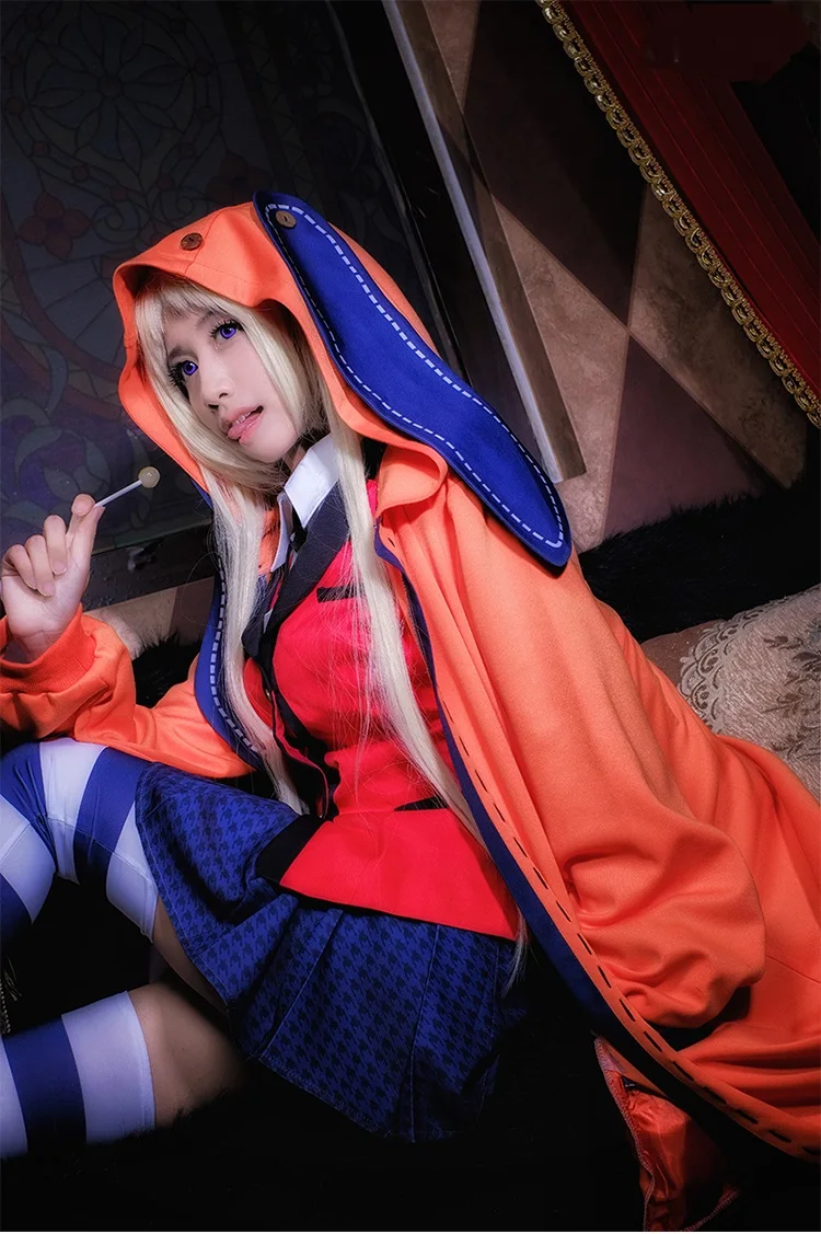Горячая аниме Kakegurui компульсивный игрок Руна Yomozuki костюмы для косплея Пальто