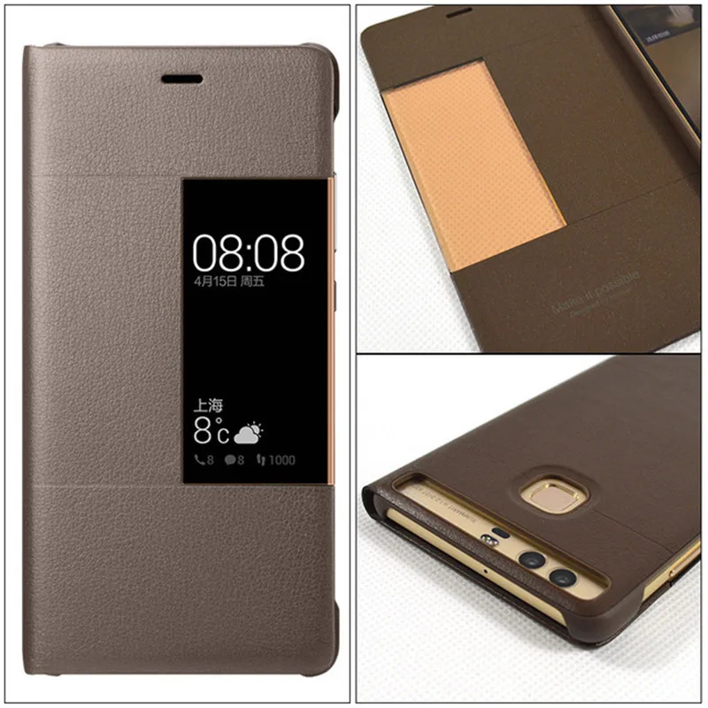 Оригинальный кожаный чехол книжка для Huawei P9 Plus кожаные смарт чехлы с окошком Ascend