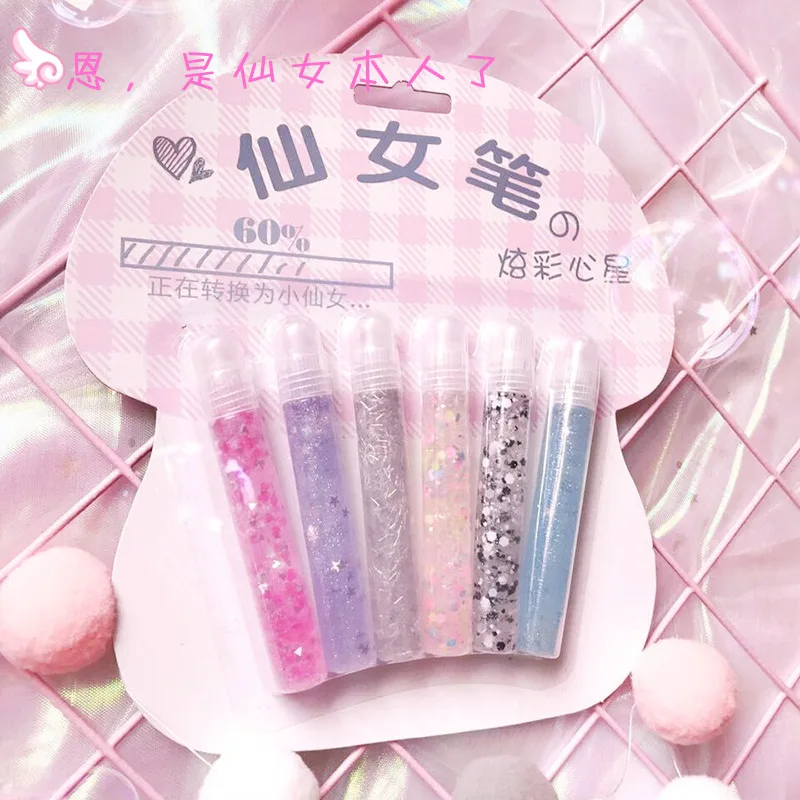 Cute 6pcs/set 3D DIY Highlighters Sequin Crystal art marker magic bubble Color Doodle Pen for school kid toy Drawing stationery |