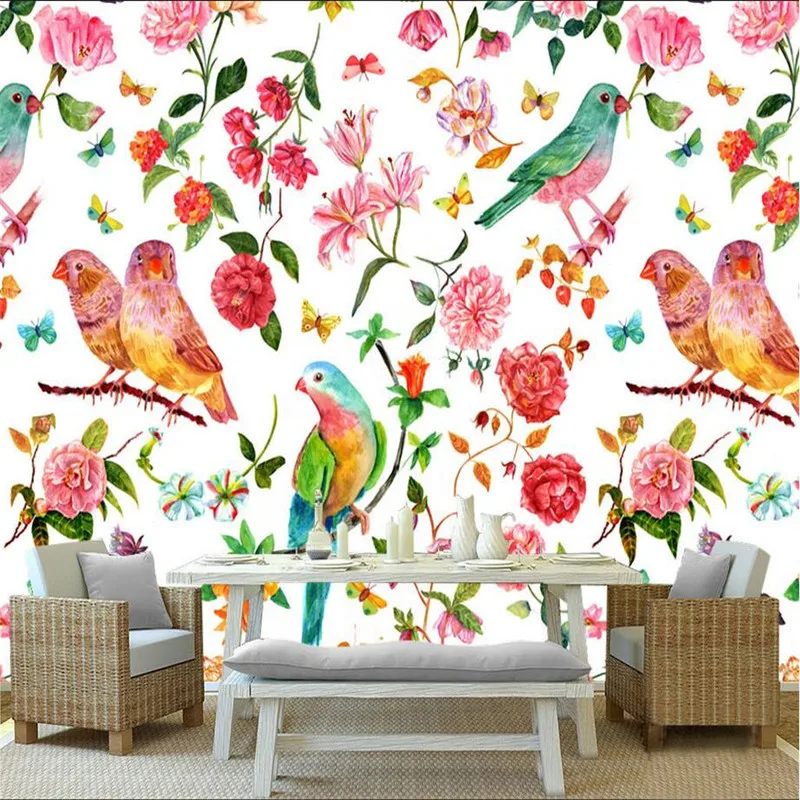 

Wallpaper Birds Flowers Cusrom Watercolor European Style Wallpaper Photo Wall Mural for Living Room Thicken Mural Wallpaper