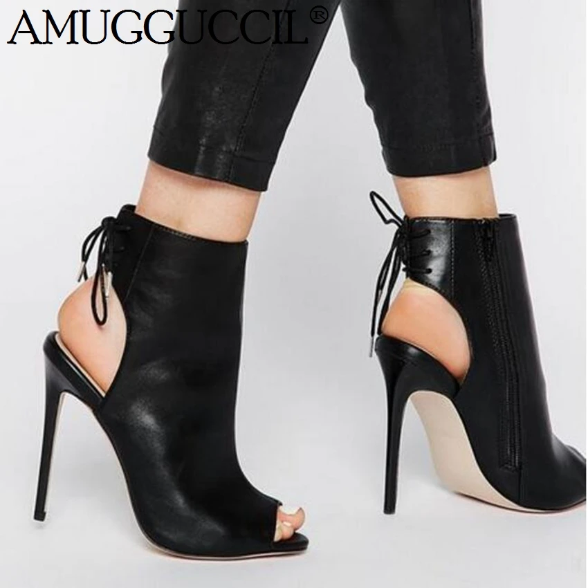 

Customize 2021 New Plus Big Size 35-52 Black Zip Lace Up Fashion Sexy High Heel Females Lady Sandals Women Summer Boots X1821