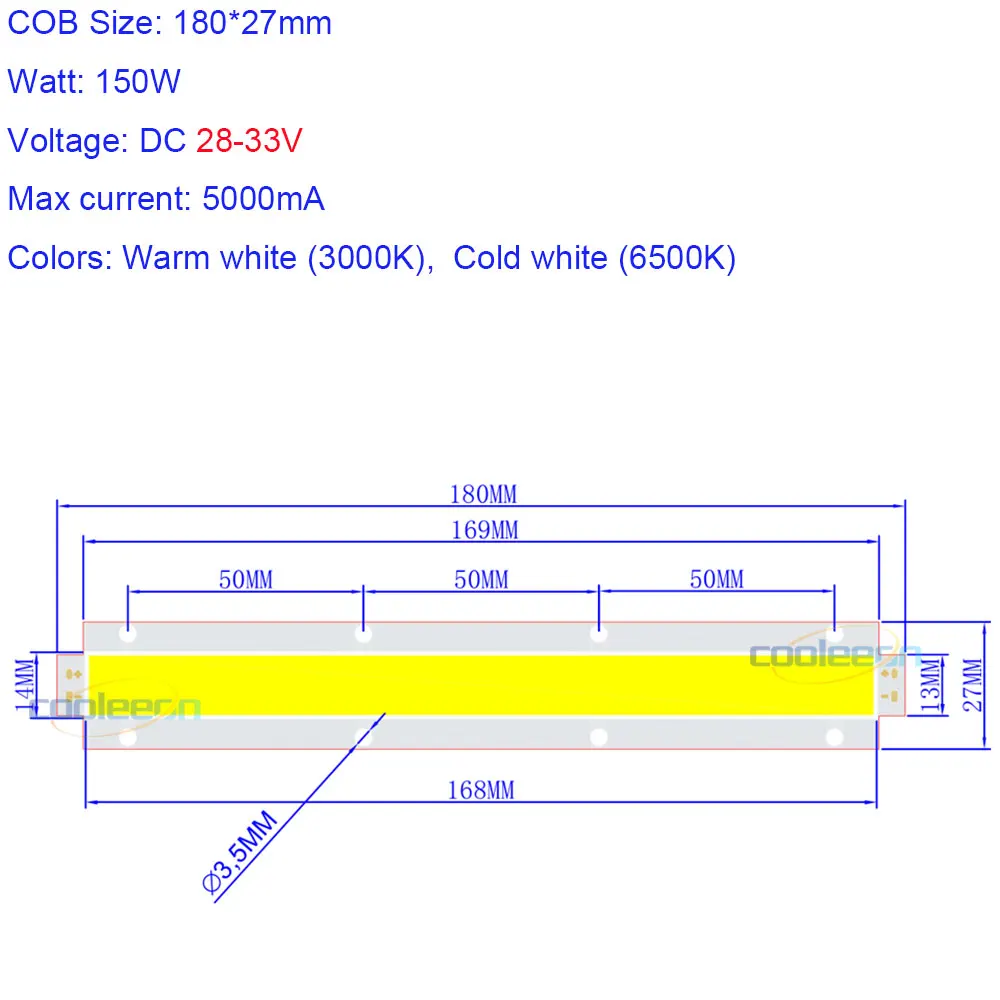 Высокая Мощность 180x27 мм 150W COB светодиодный светильник полосы 30V бескорпусный чип