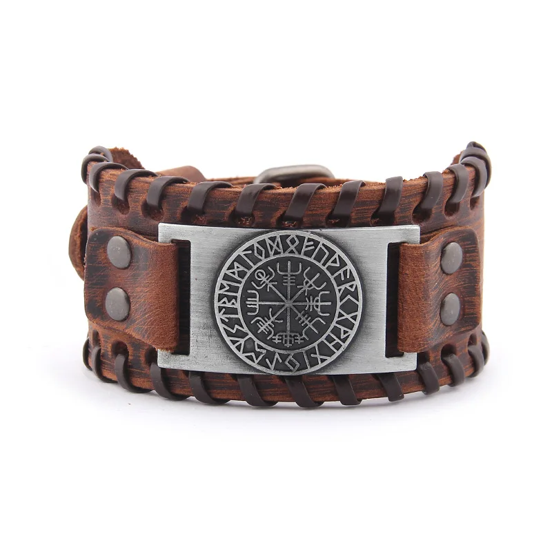 Viking Vegvisir компас браслеты нордические руны символ Одина обертывание натуральная