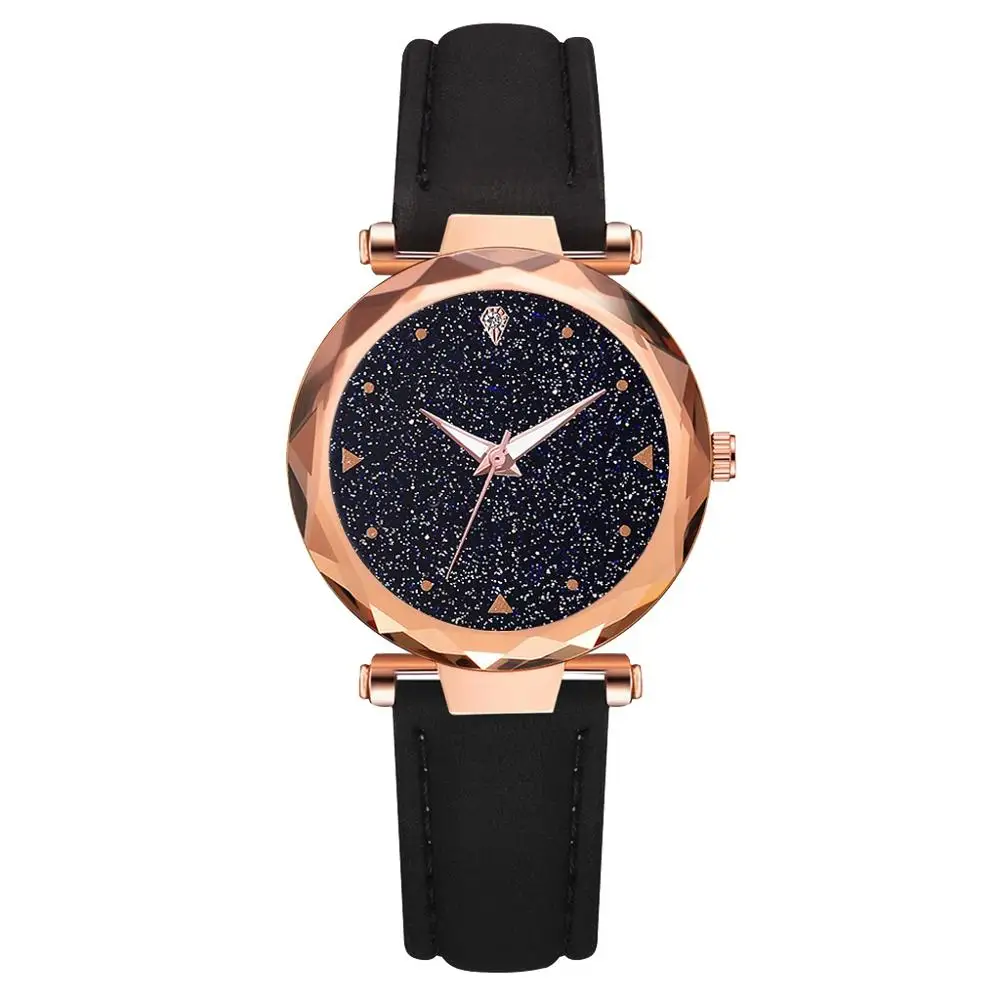 Часы наручные женские кварцевые со звёздным небом с кожаным ремешком|Женские
