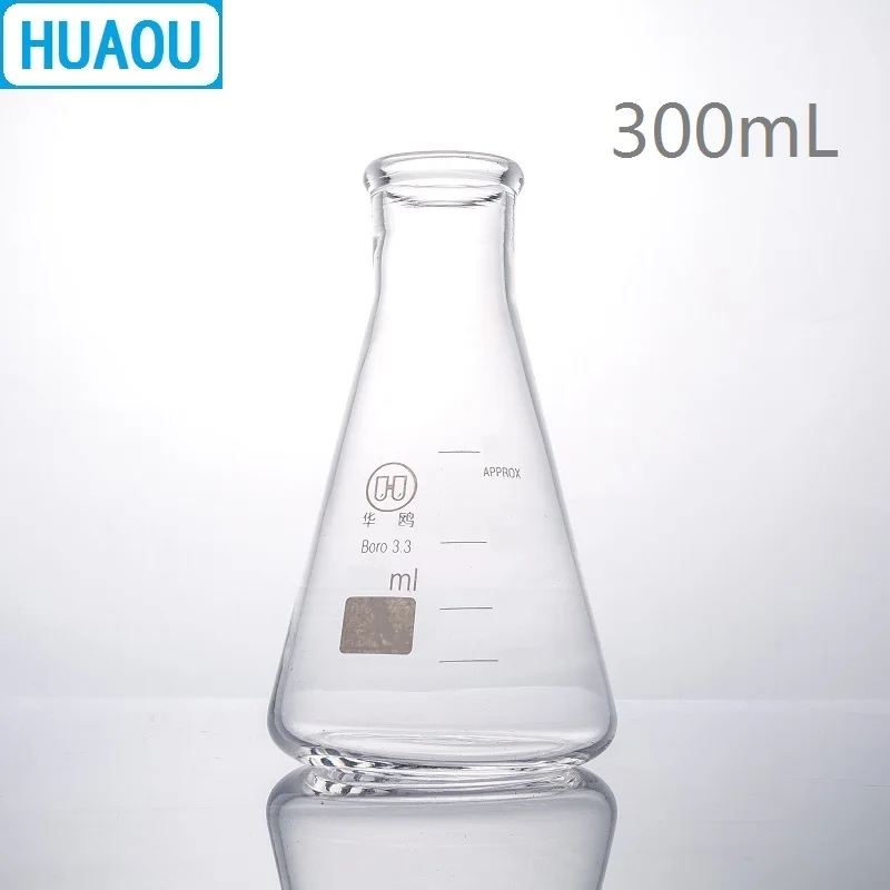 Лабораторное химическое оборудование HUAOU 300 мл фляжка Erlenmeyer боросилированное