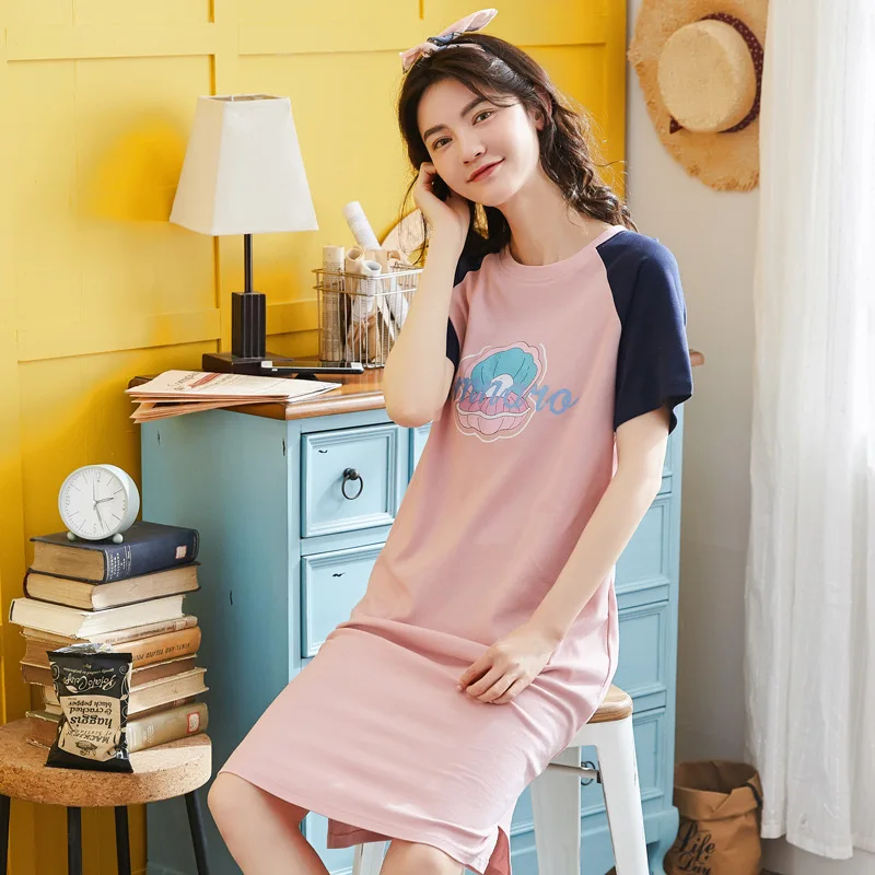 

Women 2019 new Korean cotton ladies pajamas summer short sleeve fresh lovely thin casual nightdress women sleepshirts sleepwear