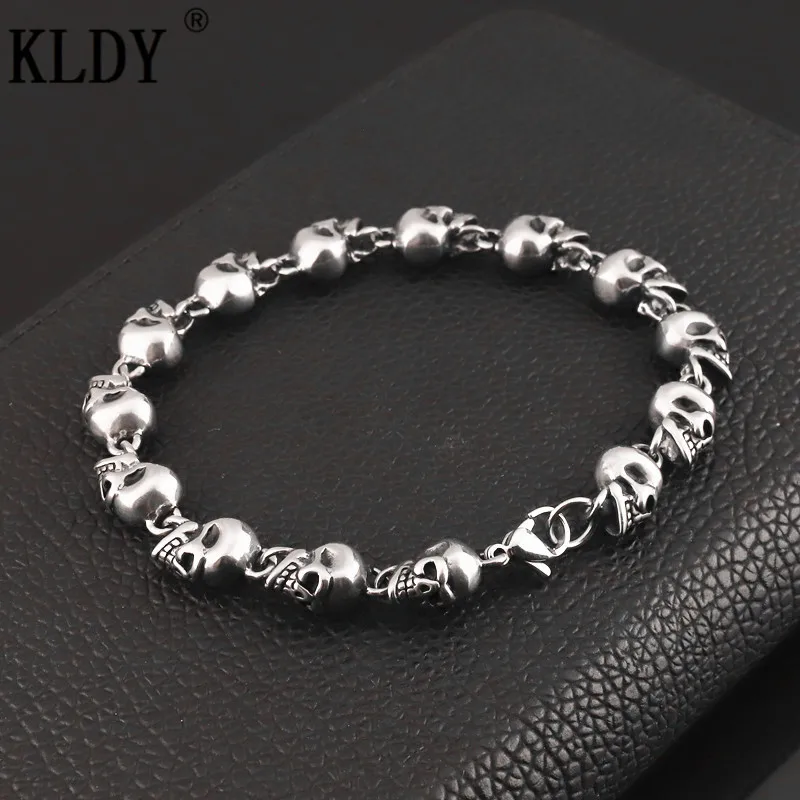 KLDY браслет с черепом из нержавеющей стали браслеты цепочкой для мужчин панк