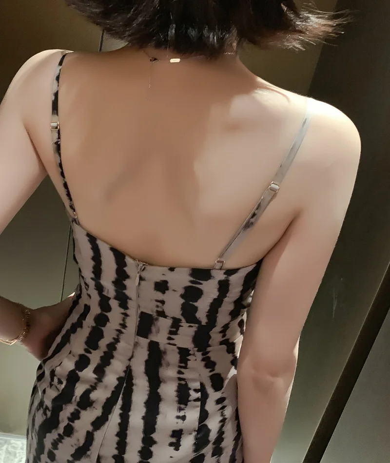 

2019 summer leopard silk slippery straight leg wide leg pants straps jumpsuit sexy V-neck slimming mopping pants women