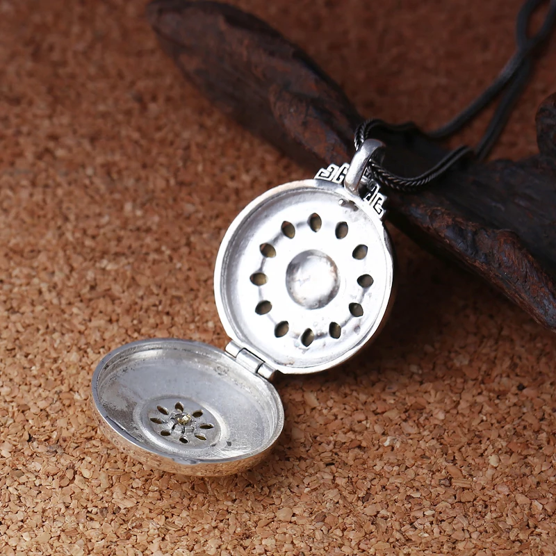 925 sterling silver Vintage pendant Chinese style Om mani padme hum Kwu box for men and women fashion jewelry can opene | Украшения и