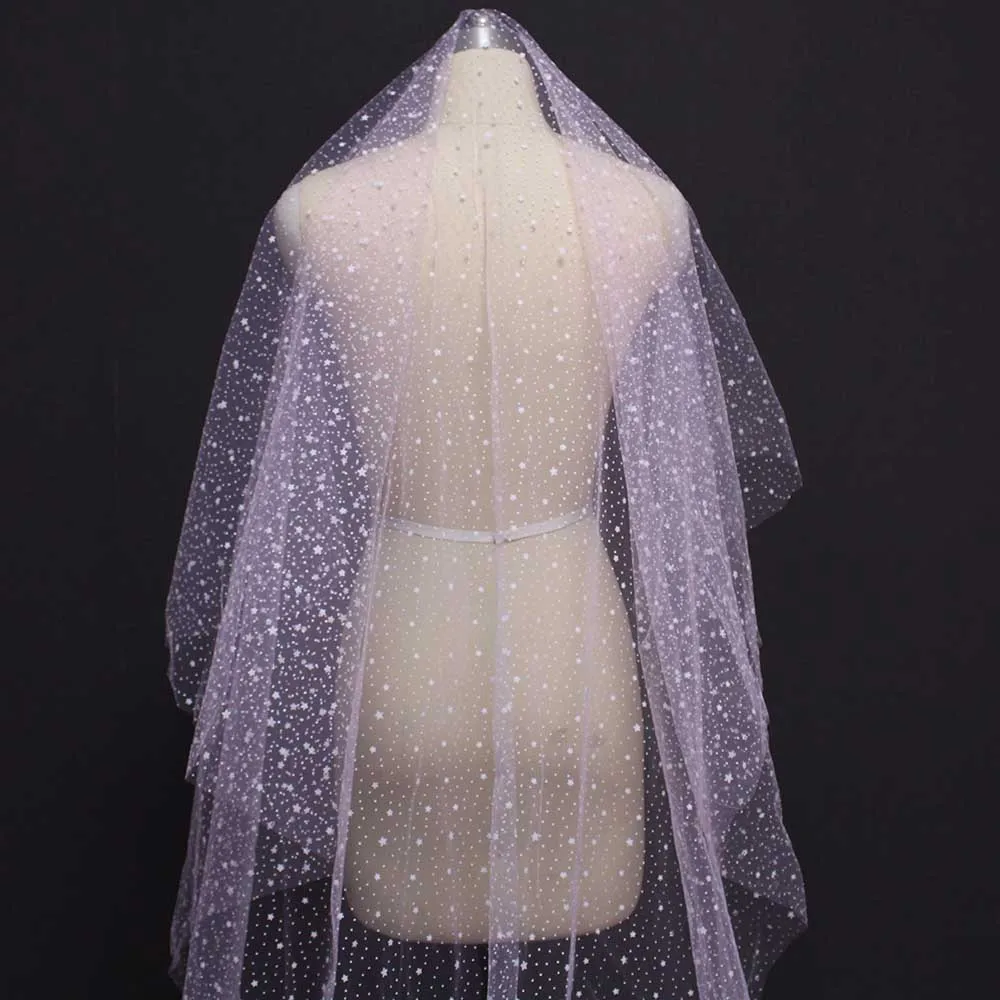 Новое поступление розовая Длинная свадебная фата звезды Тюлевая Обложка для