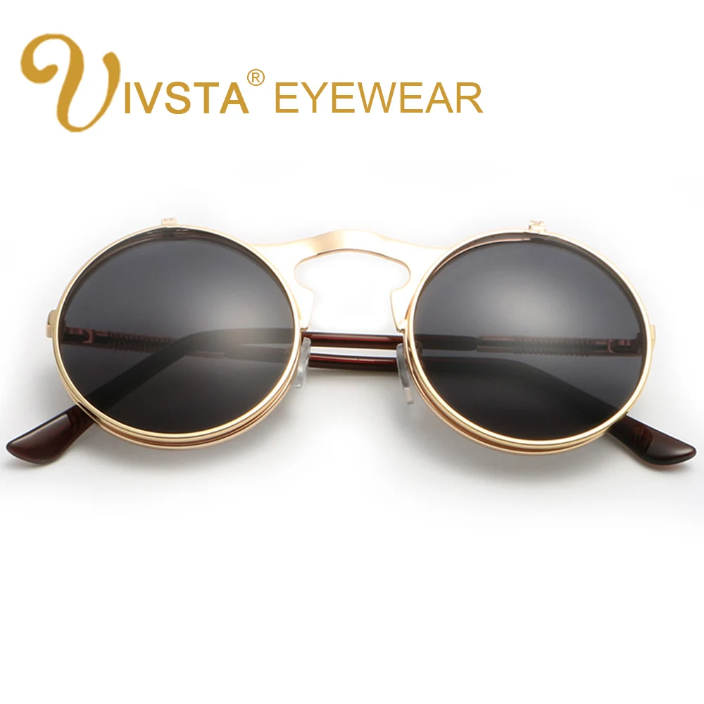 

IVSTA Flip Up Sunglasses Men Steampunk Sunglasses Women Round Glasses Mirror Retro Vintage Brand Designer Myopia Diopter Goggle