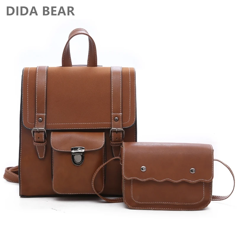 DIDABEAR Модный комплект из 2 предметов сумка женский кожаный рюкзак школьные