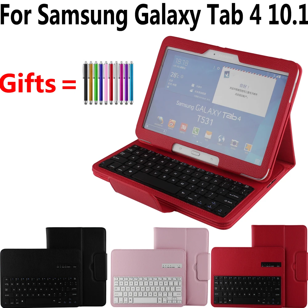 Кожаный Съемный беспроводной bluetooth чехол с рисунком личи для Samsung Galaxy Tab 4 10 1 T530 T531