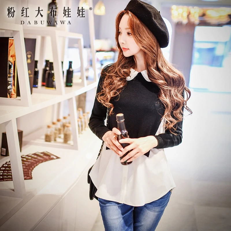 2 199 yuan] set 2016 new winter sweater female head fake two slim Korean temperament | Женская одежда