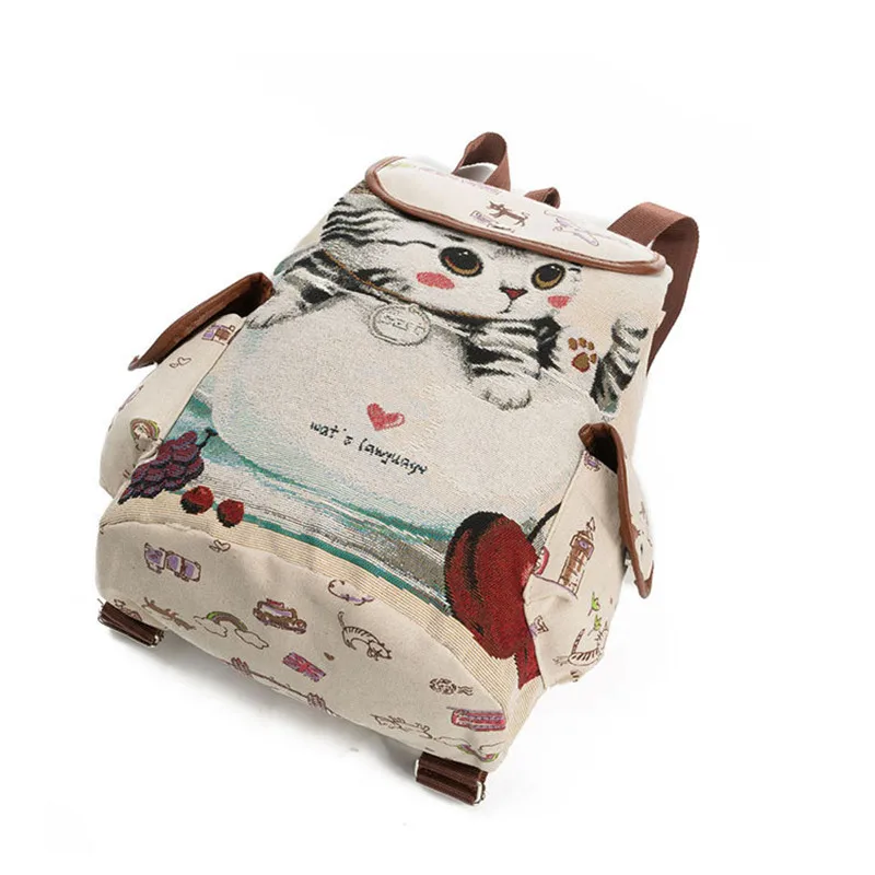 Scione Cute Cat Backpack для женщин и девочек брезентовый Рюкзак со шнурком рюкзаки с