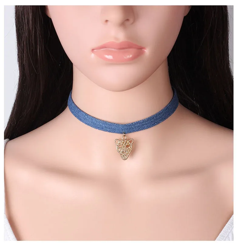 New Blue Jeans Choker Necklace For Women Punk Denim Collar Alloy Pendant Rope Colar Colliers Ras De Cou Bijous Jewelry | Украшения и