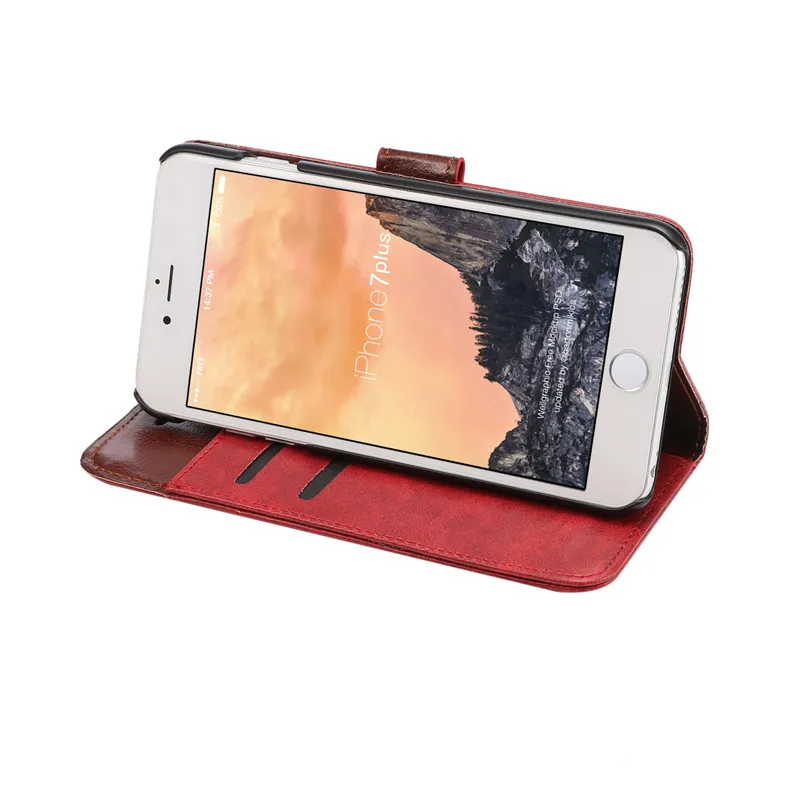 Красный crazy horse зерна случаи телефона для iphone 6 6s plus плюс 7 кожаный бумажник телефон