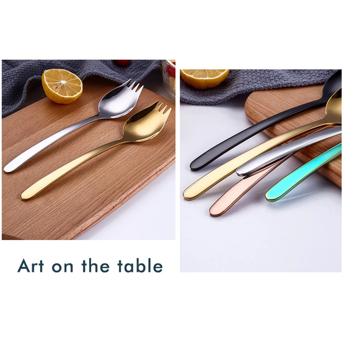 Серебряная креативная 2-в-1 двойная вилка ложка из нержавеющей стали 304 Ложка