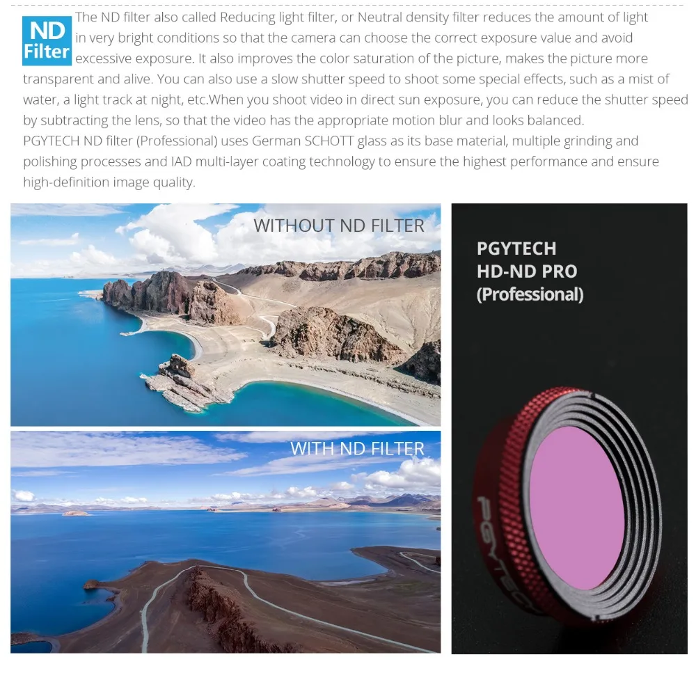 PGYTECH DJI MAVIC Air Профессиональный фильтр объектива UV CPL ND4 ND8 ND16 ND32 профессиональные фильтры Комплект для DJI MAVIC камера воздушного дрона