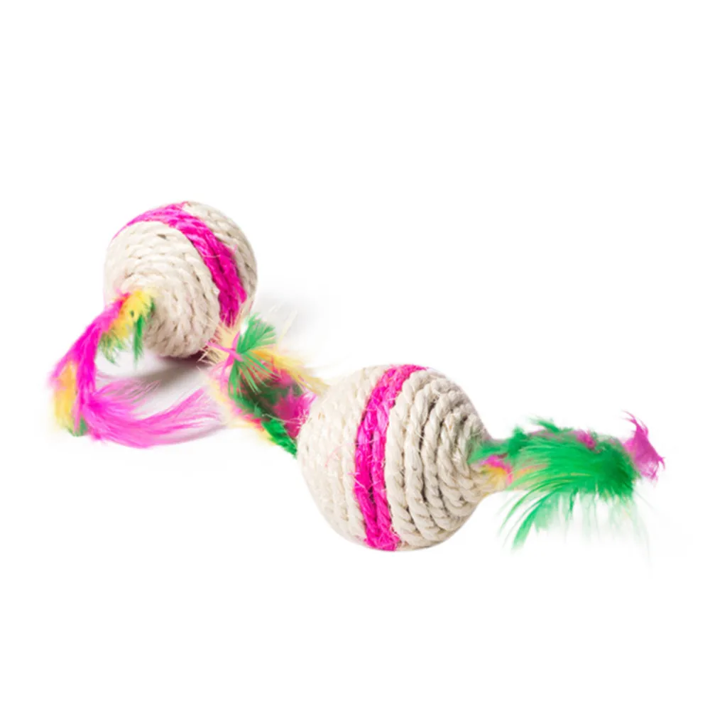 Cat Toy Ball Interactive Kitten Play Game Chewing Rattle Scratch Sisal And Feathers Training Funny Toys Feather | Дом и сад