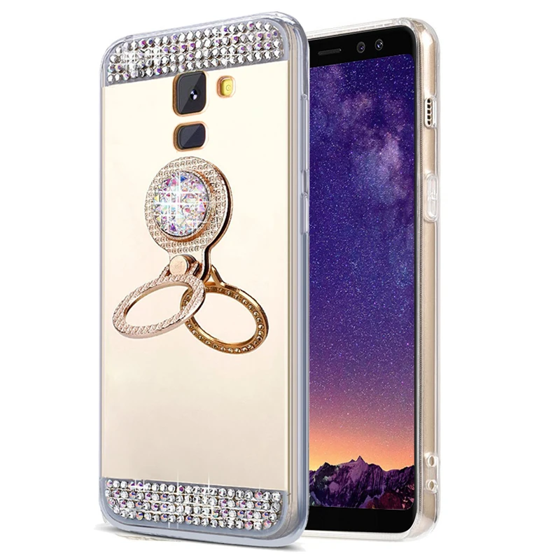 Чехол Funda A8 2018 с алмазным зеркалом мягкий силиконовый чехол для Galaxy Plus Samsung A7 A9 S9 S10e