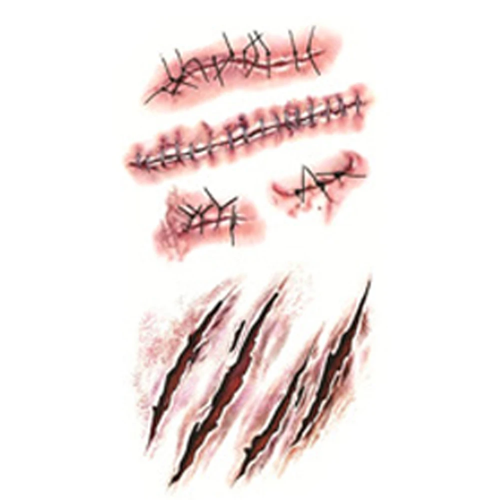 20pcs/set Halloween Terror Sticker Waterproof Temporary Tattoo Wound Blood Zombie Scar Realistic Fake | Красота и здоровье