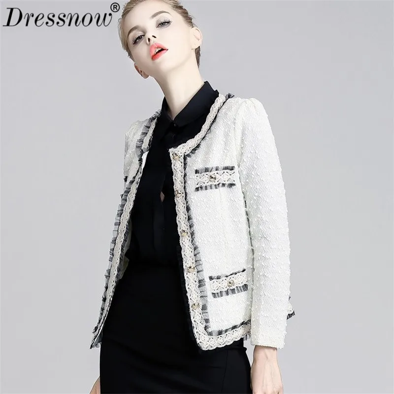 Женская приталенная короткая твидовая куртка Dressnow укороченный топ с круглым