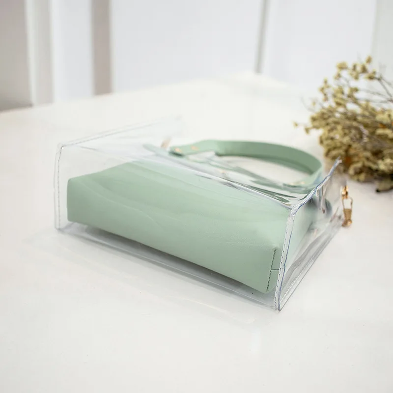 

Korea 2PCs Transparent Composite Bags Women Handbag Ladies Summer Beach Bags For Holiday Shoulder Messenger Bags Bolso Feminina