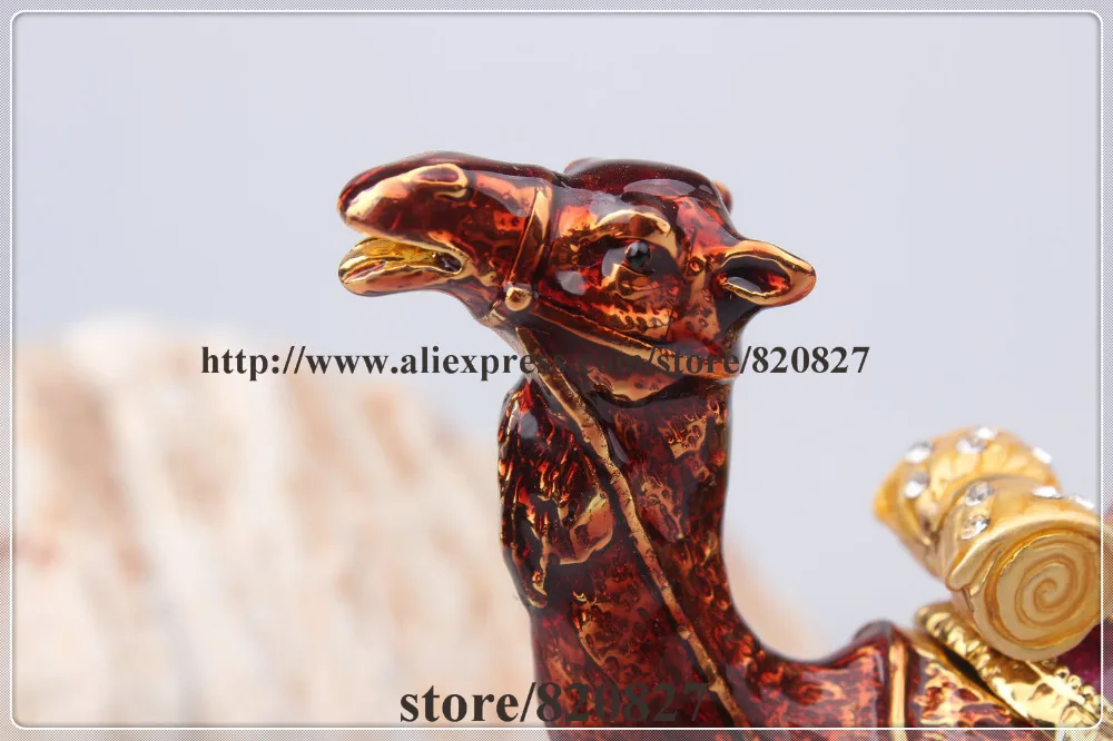 Miniature Dark Brown Camel Enamel Figurine with Czech Element Crystals Trinket Pill Jewelry Box