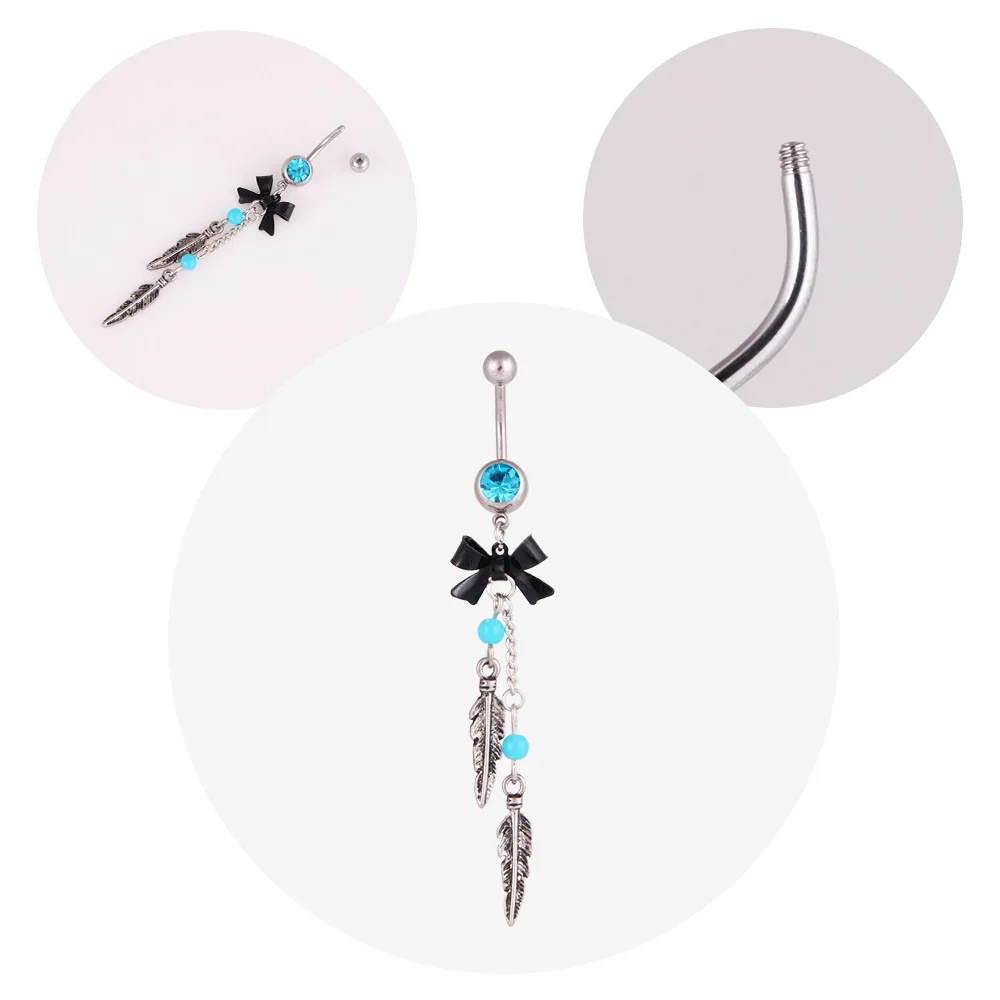 Винтажный черный бантик кольцо для живота лист пупка пирсинг Nombril синие кольца