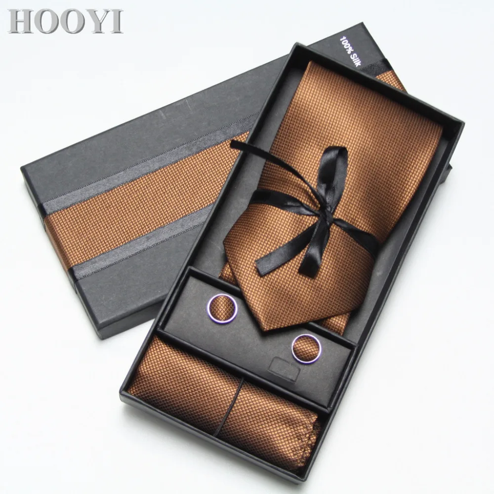HOOYI 2019 галстуки для мужчин широкий набор галстуков Запонки Карманный платок
