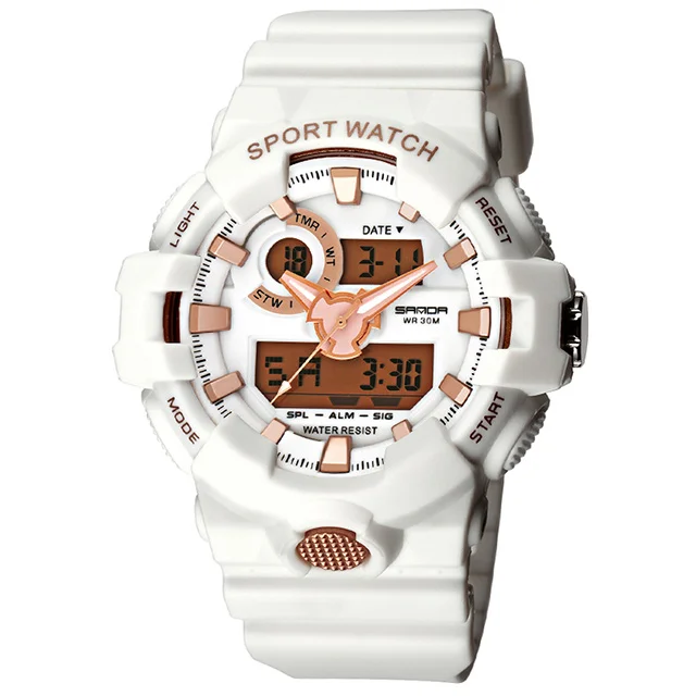 White Rose Gold SANDA белые спортивные мужские часы 30 м водонепроницаемые военные СВЕТОДИОДНЫЕ цифровые часы ударные мужские часы relojes hombre relogios masculino - Цвет: White Rose Gold