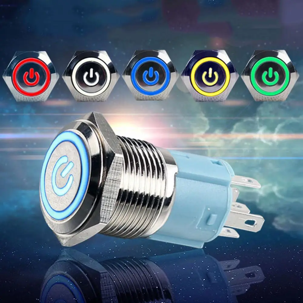 1pc 16 mm Self-locking Metal Button With Light Switch Voltage 5V 12V 24V 220V Current Waterproof Rust Power Label | Строительство и