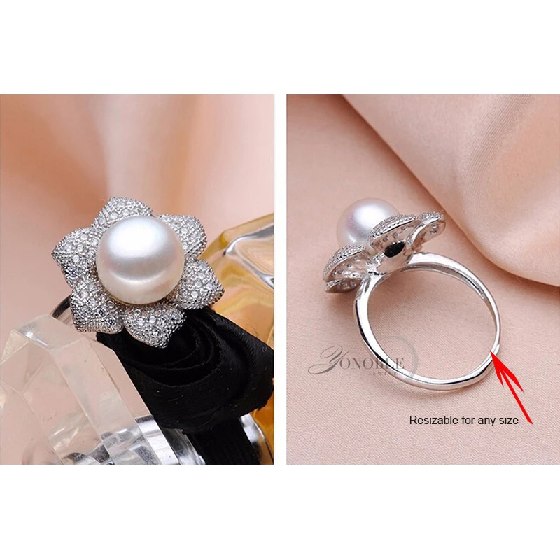 

YouNoble Real freshwater pearl rings for women,white big natural pearl ring 925 sterling silver pearl jewelry birthday gift