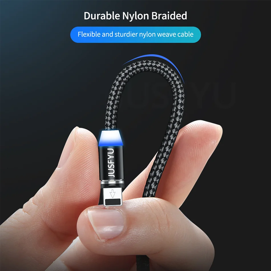 1 м/2 м светодиодный магнитный кабель Micro USB Type C в нейлоновой оплетке Магнитный