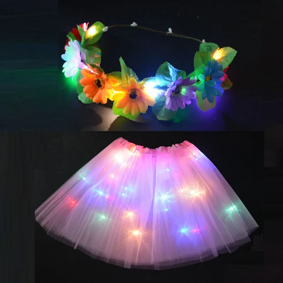 pink tutu Светильник со шнуровкой для детей платье принцессы в цветочек на возраст от юбка-пачка Феи для малышей, костюм для свадьбы, бальное платье, юбка-пачка для малышей, свечение вечерние поставки светодиодный неоновый Вечерние - Цвет: pink tutu