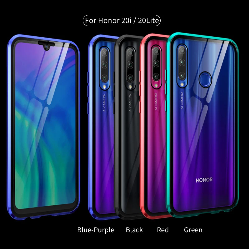 Роскошный двухсторонний стеклянный металлический магнитный чехол для Huawei Honor 20
