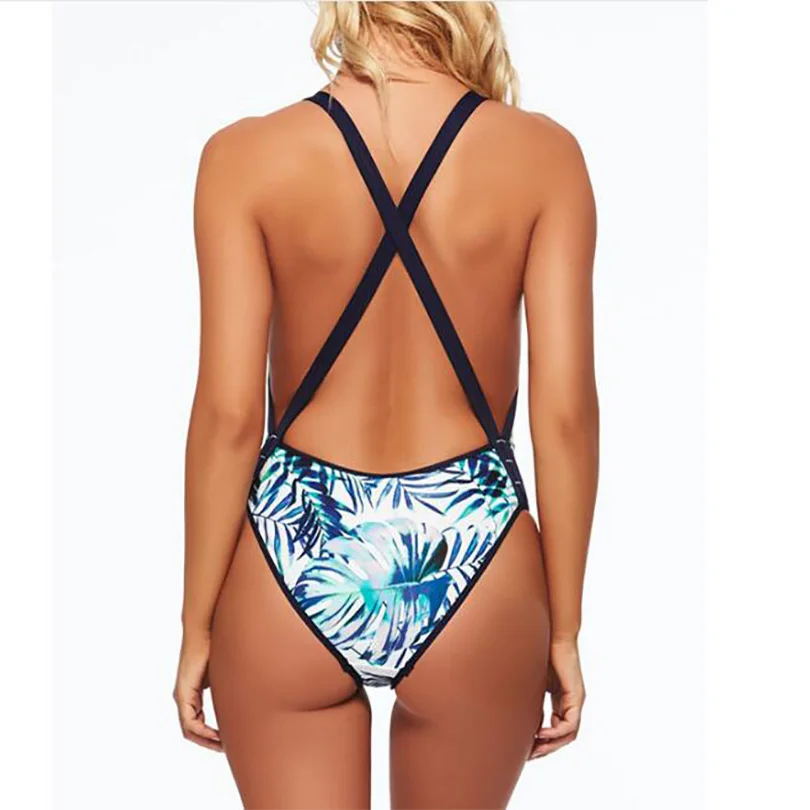 ZMTREE 2017 новинка хит Цельный купальник для женщин боди с принтом зеленых листьев