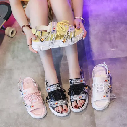 Женские босоножки Новинка 2019 года корейский стиль летняя модная обувь на толстой