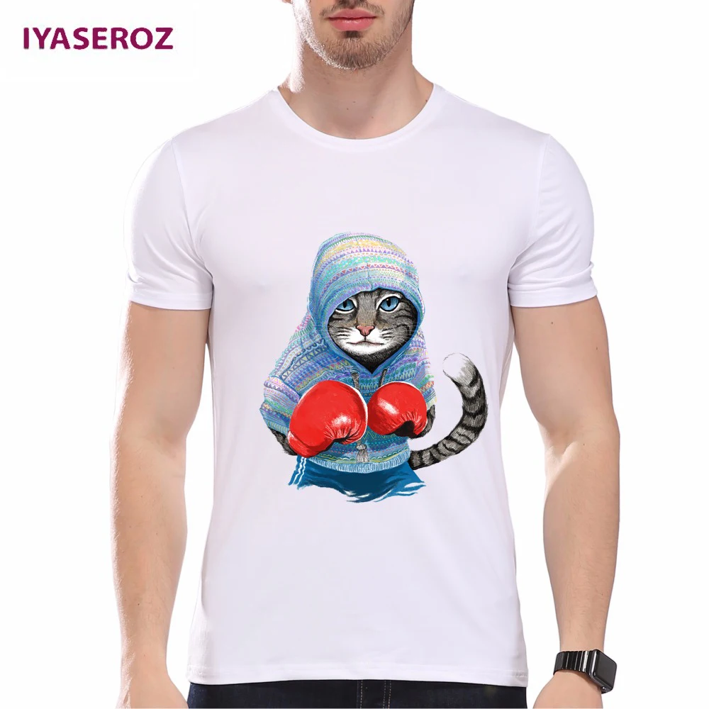 Iyaseroz 2017 Мужская Модальные футболка смешные тонкий многоцветный Cat с О образным