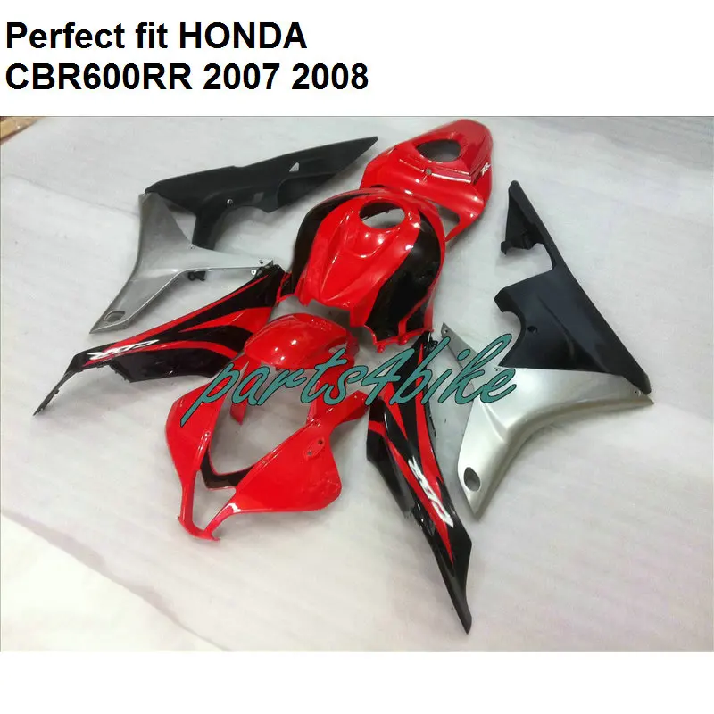Бесплатный комплект обтекателей на заказ для Honda CBR 600RR 07 08 красный серебристый