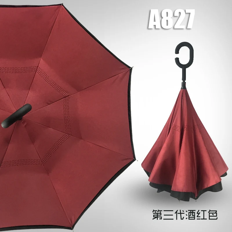 Umbrella A827 Ветронепроницаемый двухсторонний складной зонт с ручкой для мужчин и женщин, защита от солнца, дождя, автомобиля, перевернутые зонтики, двойной слой, анти-УФ, самоподставка Parapluie - Цвет: Umbrella A827