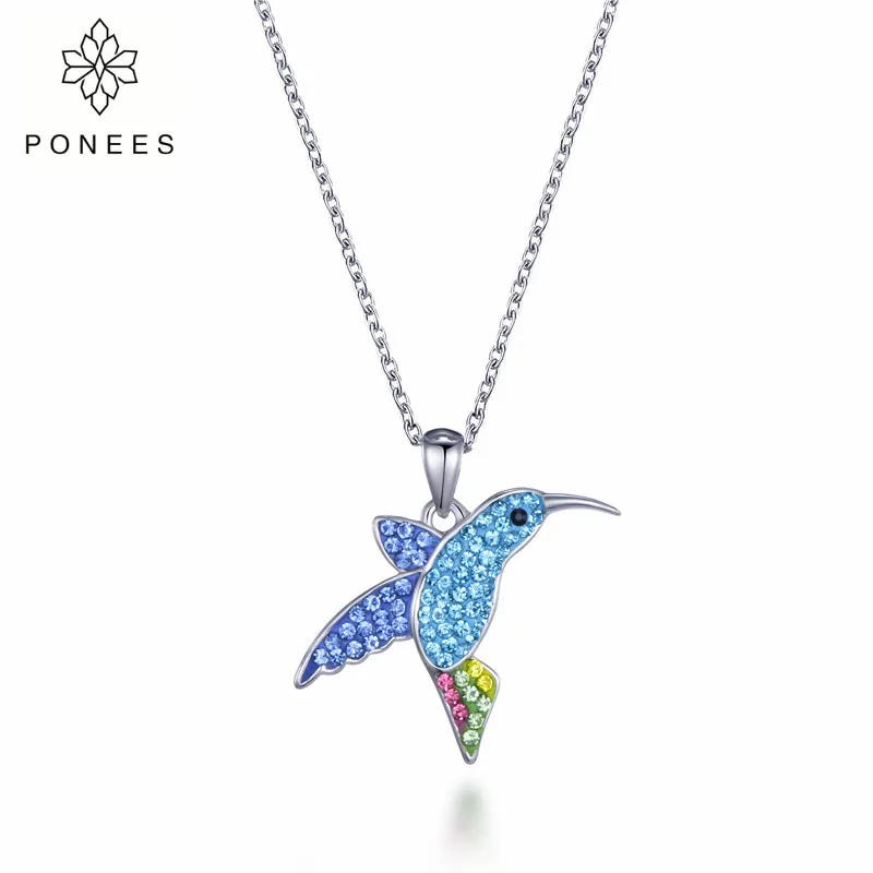 Ожерелье PONEES с подвеской в виде Колибри разноцветными кристаллами для женщин