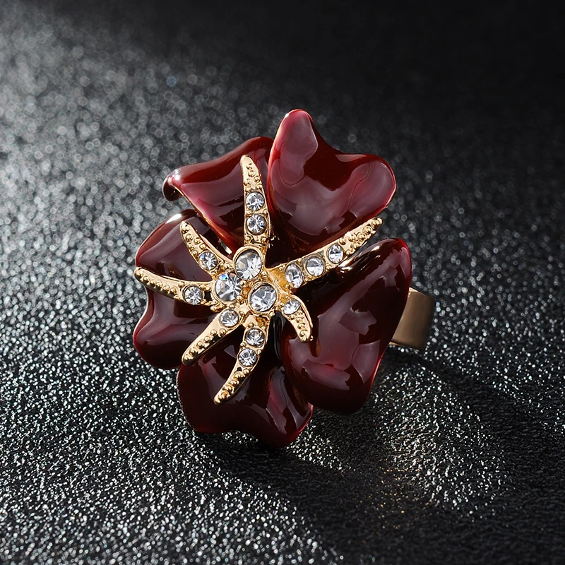 Модное Элегантное женское регулируемое большое розовое красное эмалированное